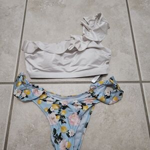 Victoria's Secret White and Blue Floral Bikini